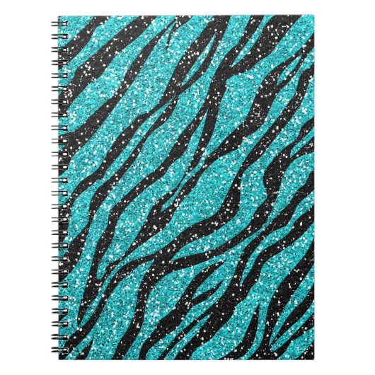 Turquoise Black Glitter Zebra Print Spiral Notitieboek (Voorkant)