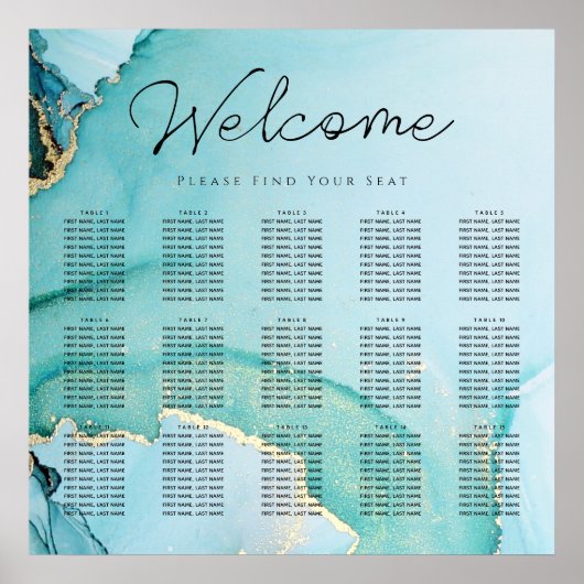 Turquoise Black Gold Seating Chart Poster (Voorkant)