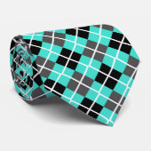 Turquoise, Black, Grey and White Argyle Necktie Stropdas (Opgerold)