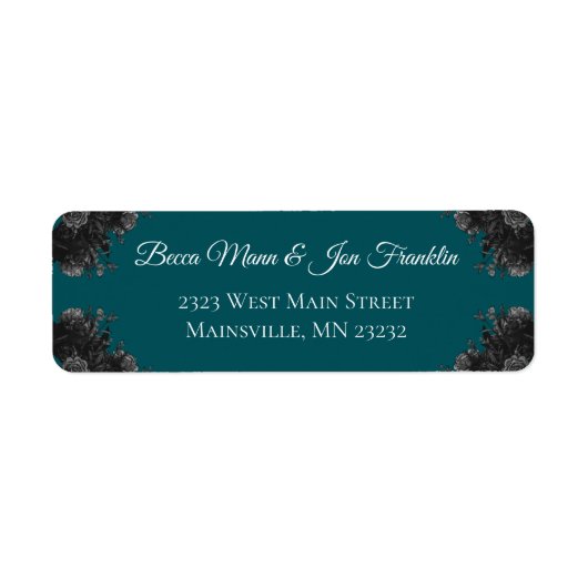 Turquoise Black Grey Rozen Gothic Wedding Etiket (Voorkant)