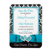 Turquoise, Black Love Hearts Bruiloft Save the Dat Magneet (Verticaal)