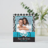 Turquoise, Black Love Hearts Foto de datum opslaan (Staand voorkant)