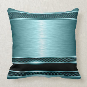 Turquoise & Black Metallic geborsteld aluminium lo Kussen