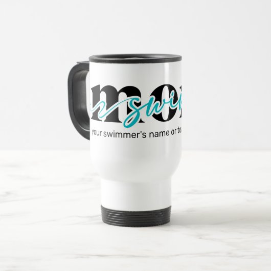 Turquoise Black Script Swim Maman Voyage Mug (Devant gauche)