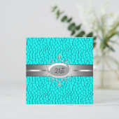 Turquoise Black Silver Jewel 21st Birthday Party Kaart (Staand voorkant)
