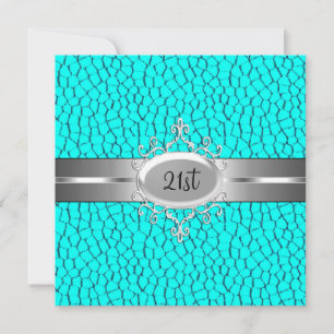 Turquoise Black Silver Jewel 21st Birthday Party Kaart