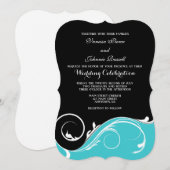 Turquoise Black Swirl Bracket Wedding Invites Kaart (Voorkant / Achterkant)