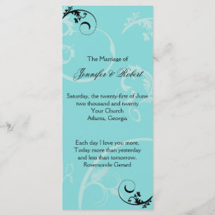 Turquoise Black Swirl programme de mariage floriss