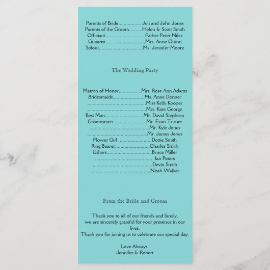 Turquoise Black Swirl programme de mariage floriss (Dos)
