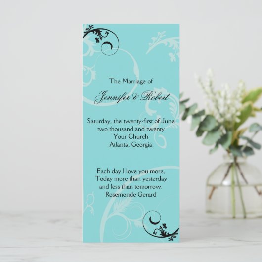 Turquoise Black Swirl programme de mariage floriss (Debout devant)