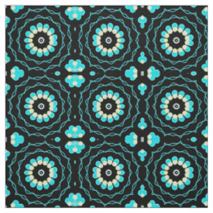 Turquoise & Black Trendy Floral Geometric Pattern Stof