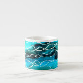 Turquoise, Black, White 'Waves' Espresso Mok (Voorkant)