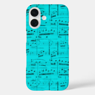 Turquoise Bladmuziek iPhone 16 Hoesje