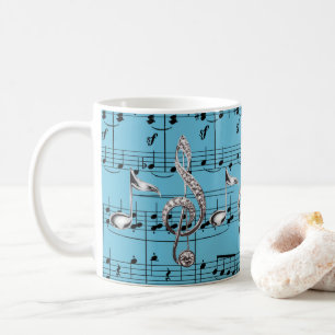 Turquoise Bladmuziek & Zilveren Muzieknoten Koffiemok