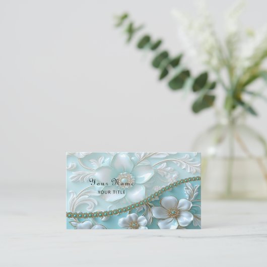 Turquoise blanc Carte de visite (Debout devant)