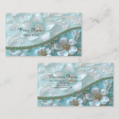Turquoise blanc Carte de visite (Devant / Derrière)
