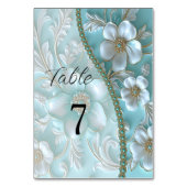 Turquoise Blanc Floral Numéro de table (Par défaut)