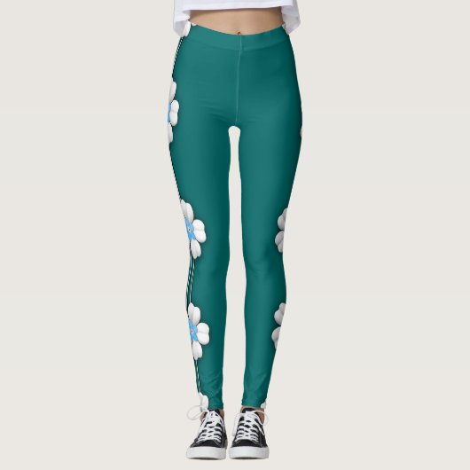 Turquoise Blanc Lotus Water Lily Heart Leggings (Devant)