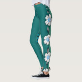 Turquoise Blanc Lotus Water Lily Heart Leggings (Gauche)