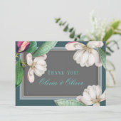 Turquoise blanc Magnolia Flower Carte de remerciem (Debout devant)