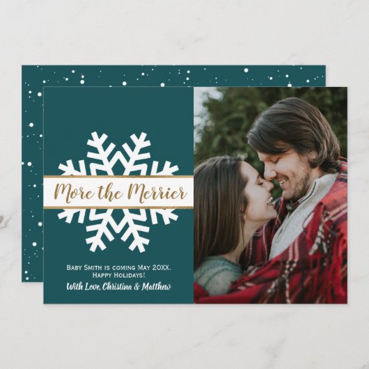 Turquoise blanc photo Noël Grossesse Faire-part (Devant / Derrière)