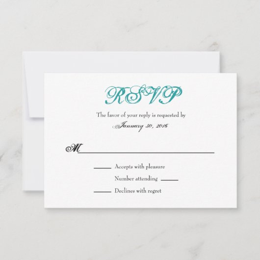 Turquoise Blanc Plain Simple Mariage Cartes RSVP (Devant)