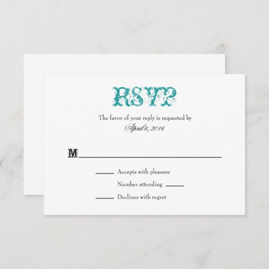 Turquoise Blanc Plain Simple Mariage Cartes RSVP (Devant / Derrière)