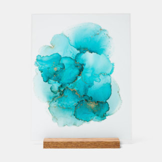 Turquoise Blauw Abstract Vloeibaar Kunst Acryl Bord