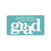 Turquoise blauw afstuderen vet typografie adres etiket (Voorkant)
