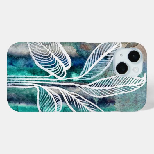 Turquoise Blauw & Blauwgroen Moderne Botanische Wa Case-Mate iPhone Case (Achterkant (horizontaal))