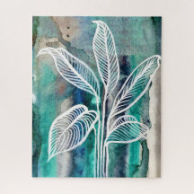 Turquoise Blauw & Blauwgroen Moderne Botanische Wa