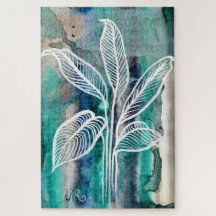 Turquoise Blauw & Blauwgroen Moderne Botanische Wa