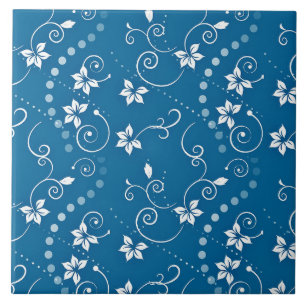 Turquoise Blauw Bloemen Swirl Patroon Tegeltje