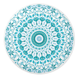 Turquoise Blauw Bloemmotief Mandala Keramische Knop