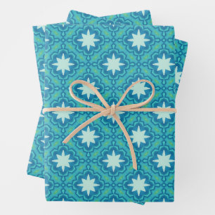 Turquoise Blauw Boho sterpatroon Inpakpapier Vel