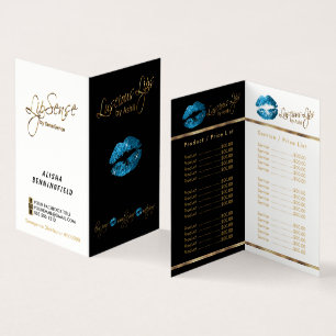 Turquoise Blauw en Gouden Lip Prijs en Service Lij Visitekaartjes
