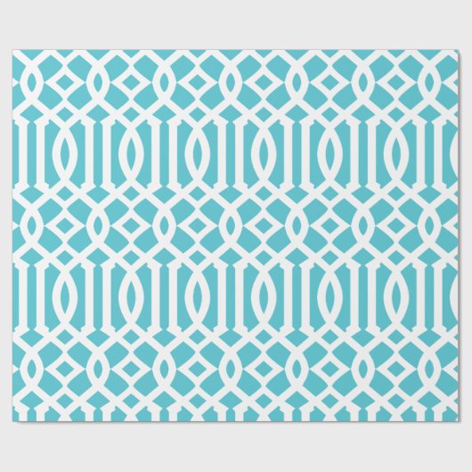Turquoise blauw en wit trellis patroon cadeaupapier (Vlak)