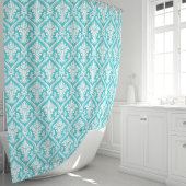 Turquoise Blauw en Witte Damast Douchegordijn