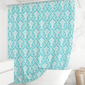 Turquoise Blauw en Witte Damast Douchegordijn