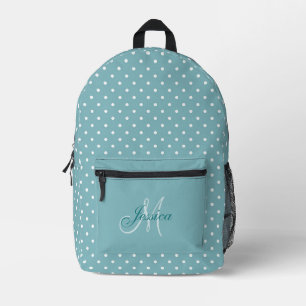 Turquoise Blauw en Witte Stippen - Gepersonaliseer Bedrukte Rugzak