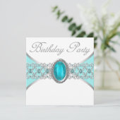 Turquoise Blauw en Zilver Verjaardagsfeest Kaart (Staand voorkant)