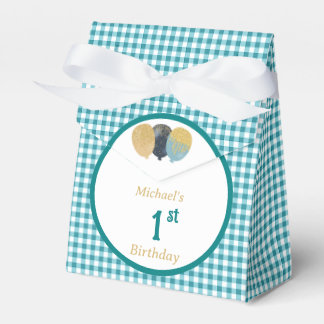 Turquoise Blauw Gingham Glitter Ballon Custom 3 Fo Bedankdoosjes
