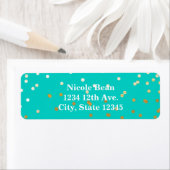 Turquoise Blauw & Goud Glanzende Confetti Stippen  Etiket (Insitu)