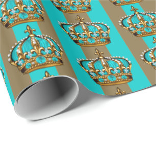 Turquoise Blauw Goud Prins Kroon Cadeaupapier