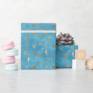 Turquoise Blauw Gouden Sterren Cadeaupapier
