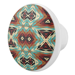 Turquoise Blauw Groen Bruin Sinaasappel Etnische T Keramische Knop