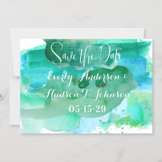 Turquoise Blauw Groen Moderne Abstracte Waterverf Magnetische Uitnodiging (Voorkant)