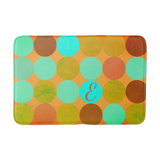 Turquoise Blauw Groen & Oranje Cirkels Monogram Badmat (Voorkant)