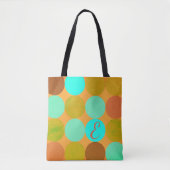 Turquoise Blauw Groen & Oranje Cirkels Monogram Draagtas (Voorkant)