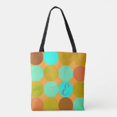 Turquoise Blauw Groen & Oranje Cirkels Monogram Draagtas (Achterkant)